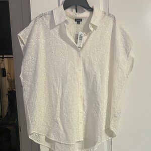 Torrid White Eyelet Button-Down Shirt